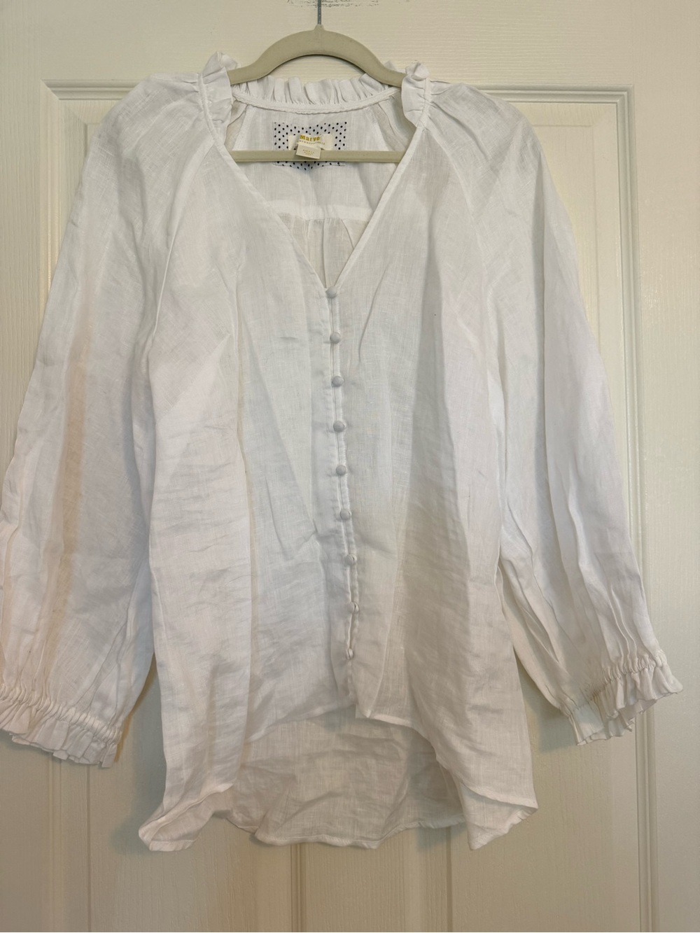 Anthropologie White Button-Front Peasant Blouse